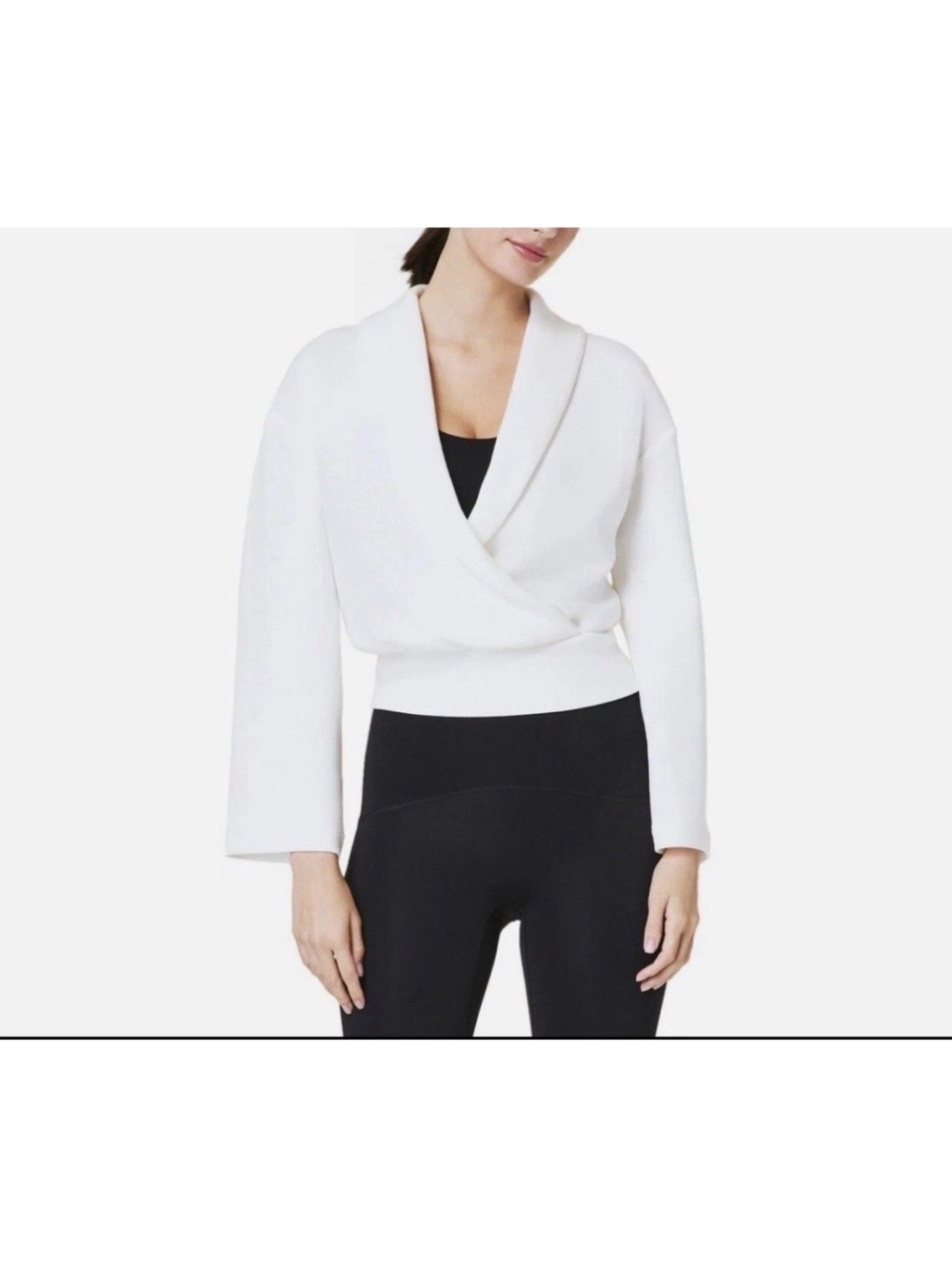 SPANX AirEssentials White Shawl-Collar Wrap Top small petite NWOT